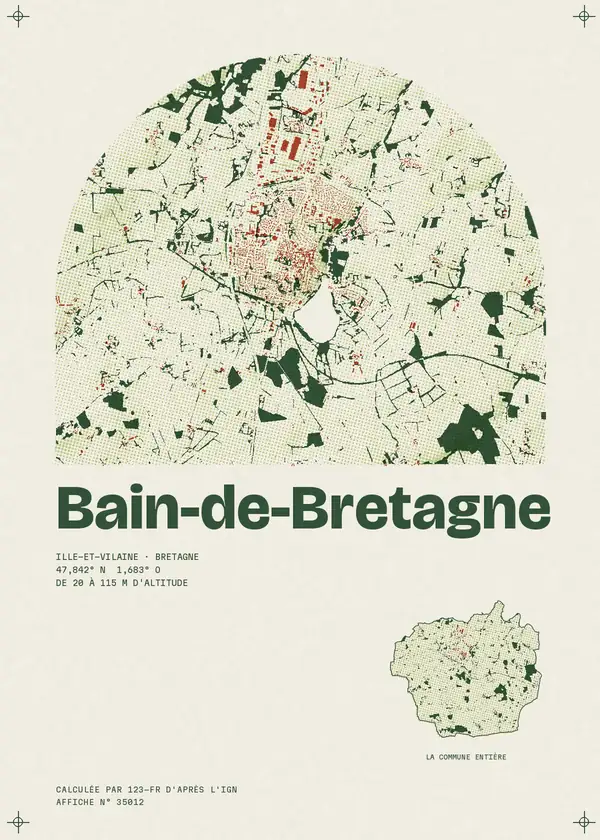 Affiche de Bain-de-Bretagne, calculée par 123-fr d'après l'IGN