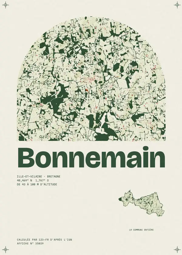 Affiche de Bonnemain, calculée par 123-fr d'après l'IGN