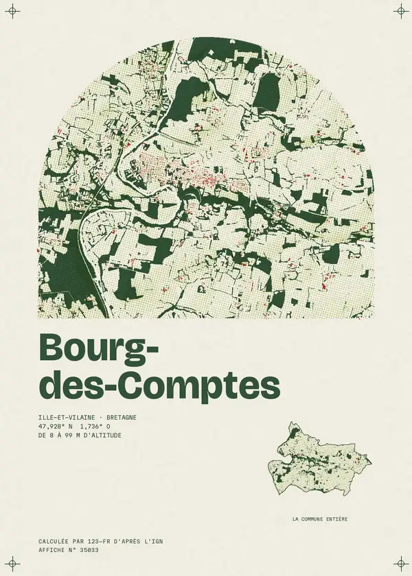 Affiche de Bourg-des-Comptes, calculée par 123-fr d'après l'IGN