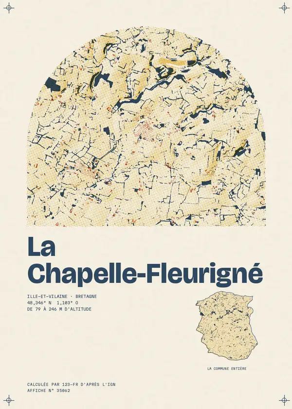 Affiche de La Chapelle-Fleurigné, calculée d'après l'IGN
