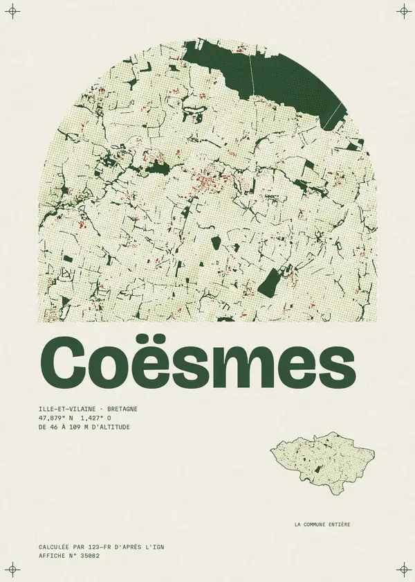 Affiche de Coësmes, calculée par 123-fr d'après l'IGN