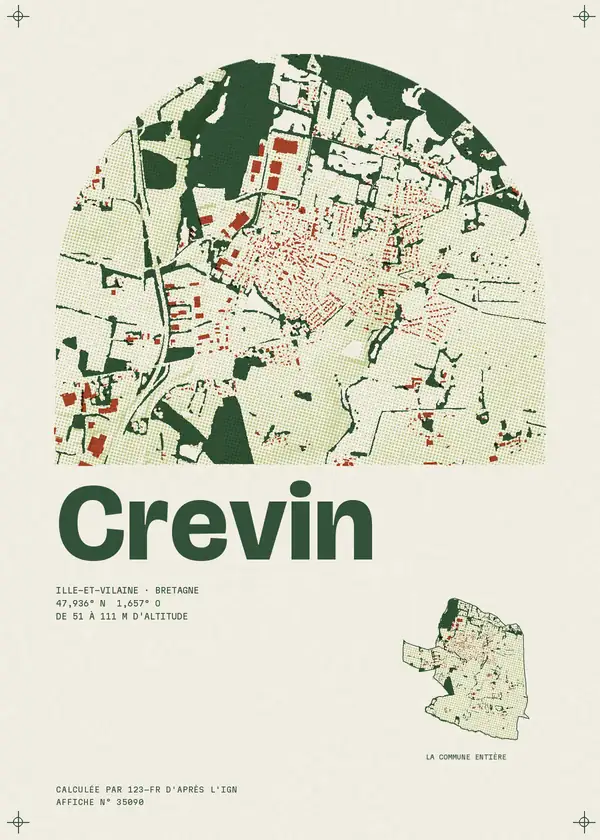 Affiche de Crevin, calculée par 123-fr d'après l'IGN