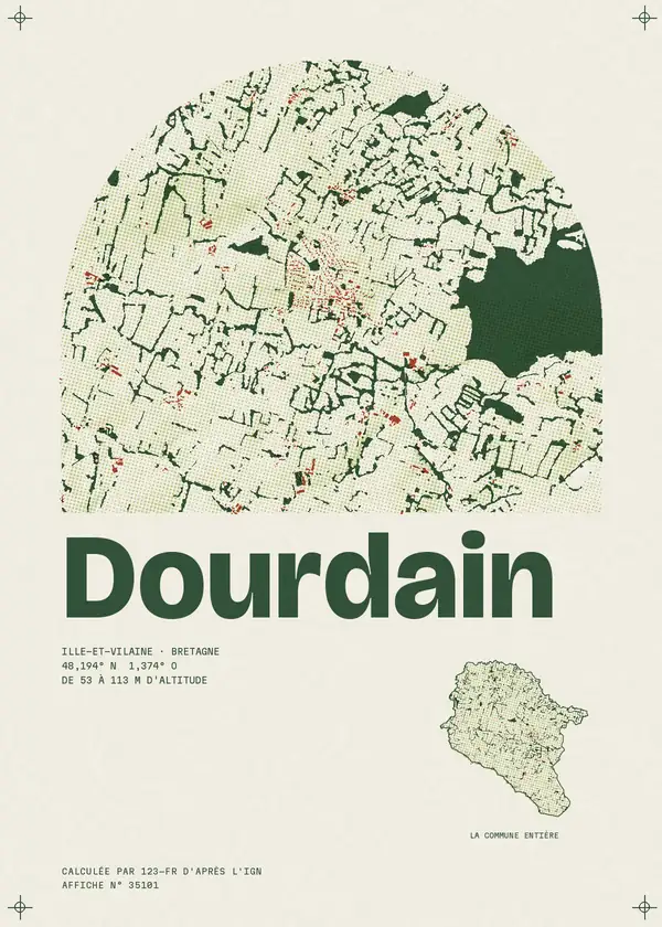 Affiche de Dourdain, calculée par 123-fr d'après l'IGN