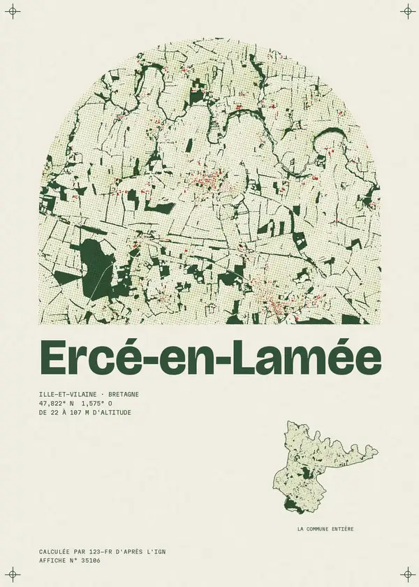 Affiche de Ercé-en-Lamée, calculée par 123-fr d'après l'IGN