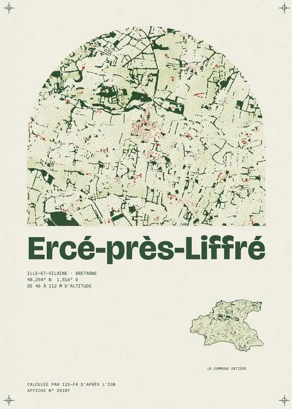 Affiche de Ercé-près-Liffré, calculée par 123-fr d'après l'IGN