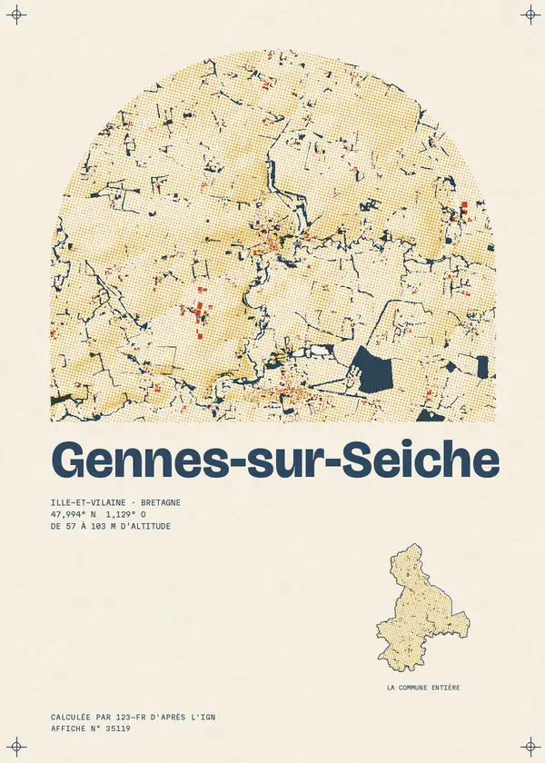 Affiche de Gennes-sur-Seiche, calculée par 123-fr d'après l'IGN