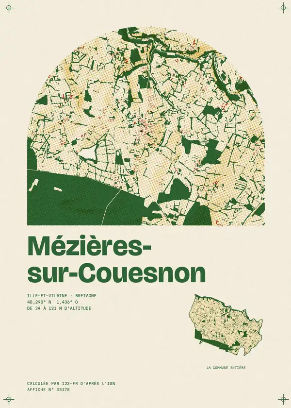 Affiche de Mézières-sur-Couesnon, calculée par 123-fr d'après l'IGN