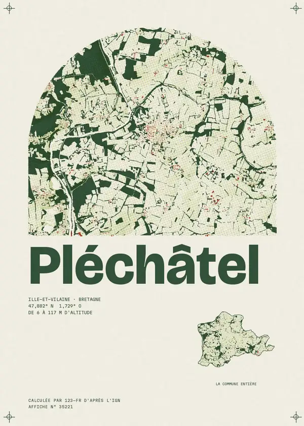 Affiche de Pléchâtel, calculée par 123-fr d'après l'IGN