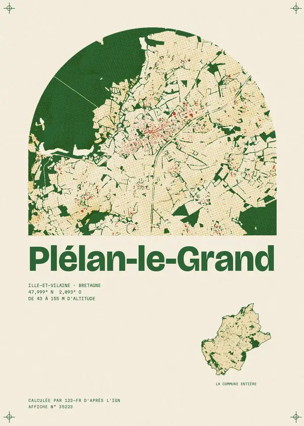 Affiche de Plélan-le-Grand, calculée par 123-fr d'après l'IGN