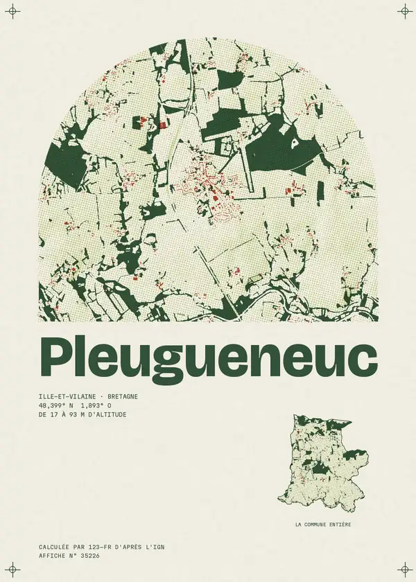 Affiche de Pleugueneuc, calculée par 123-fr d'après l'IGN