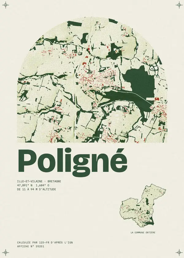 Affiche de Poligné, calculée par 123-fr d'après l'IGN