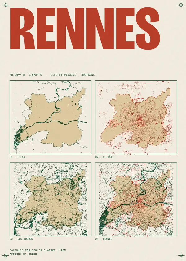 Affiche de Rennes, calculée par 123-fr d'après l'IGN
