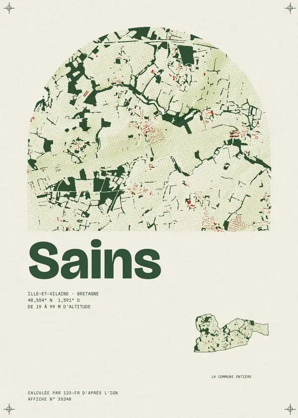 Affiche de Sains, calculée par 123-fr d'après l'IGN