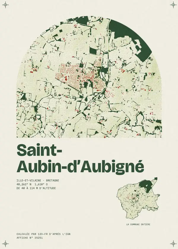 Affiche de Saint-Aubin-d'Aubigné, calculée par 123-fr d'après l'IGN