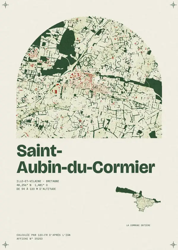 Affiche de Saint-Aubin-du-Cormier, calculée d'après l'IGN