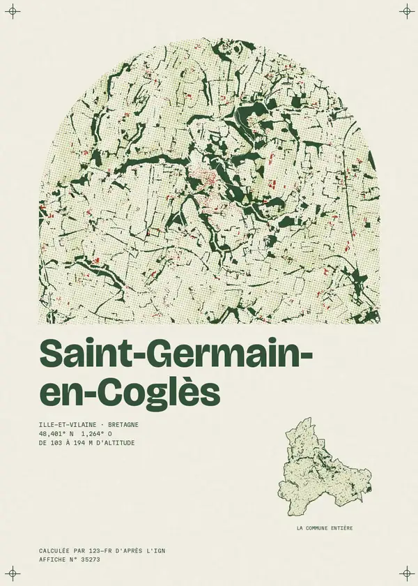 Affiche de Saint-Germain-en-Coglès, calculée par 123-fr d'après l'IGN