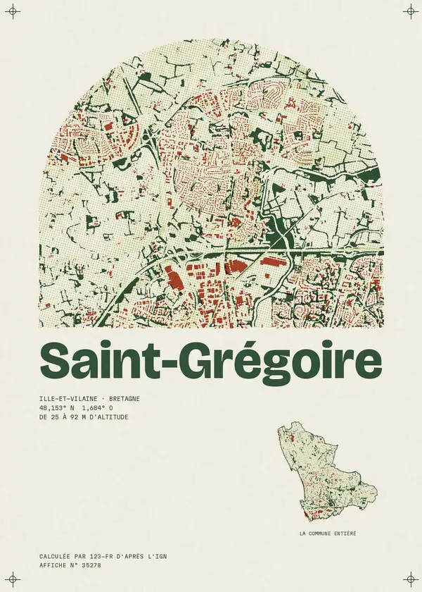 Affiche de Saint-Grégoire, calculée par 123-fr d'après l'IGN