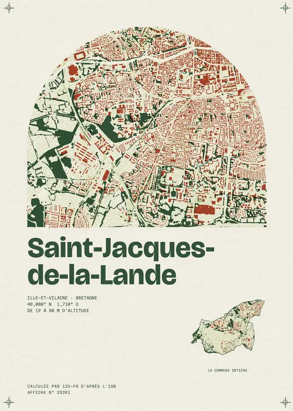 Affiche de Saint-Jacques-de-la-Lande, calculée par 123-fr d'après l'IGN