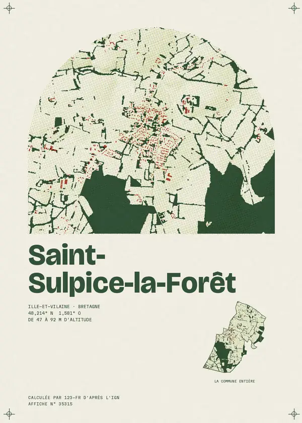 Affiche de Saint-Sulpice-la-Forêt, calculée par 123-fr d'après l'IGN