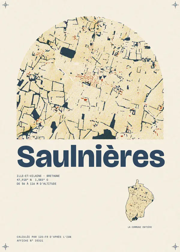 Affiche de Saulnières, calculée par 123-fr d'après l'IGN