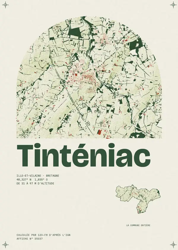Affiche de Tinténiac, calculée par 123-fr d'après l'IGN
