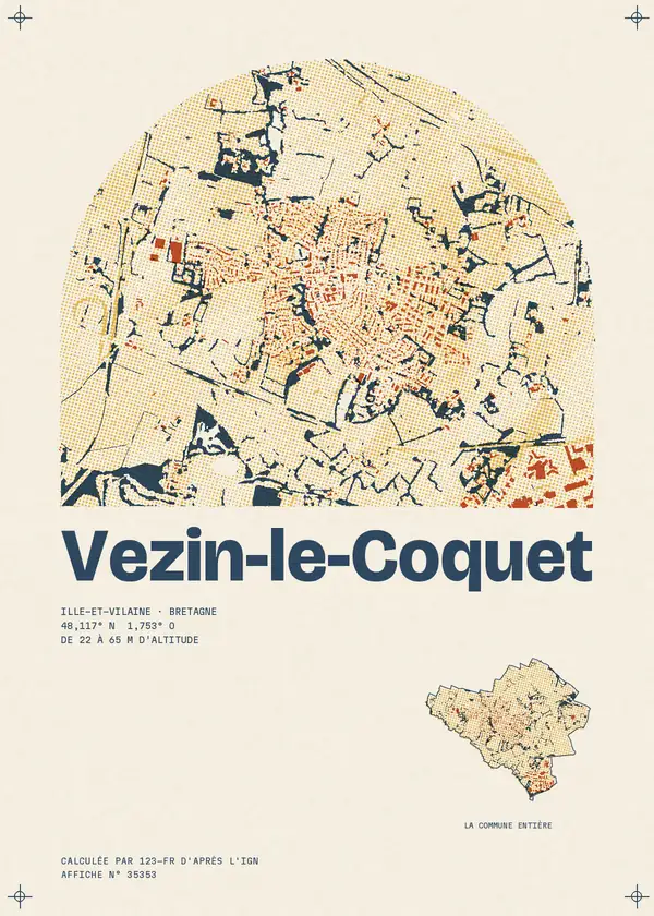 Affiche de Vezin-le-Coquet, calculée par 123-fr d'après l'IGN