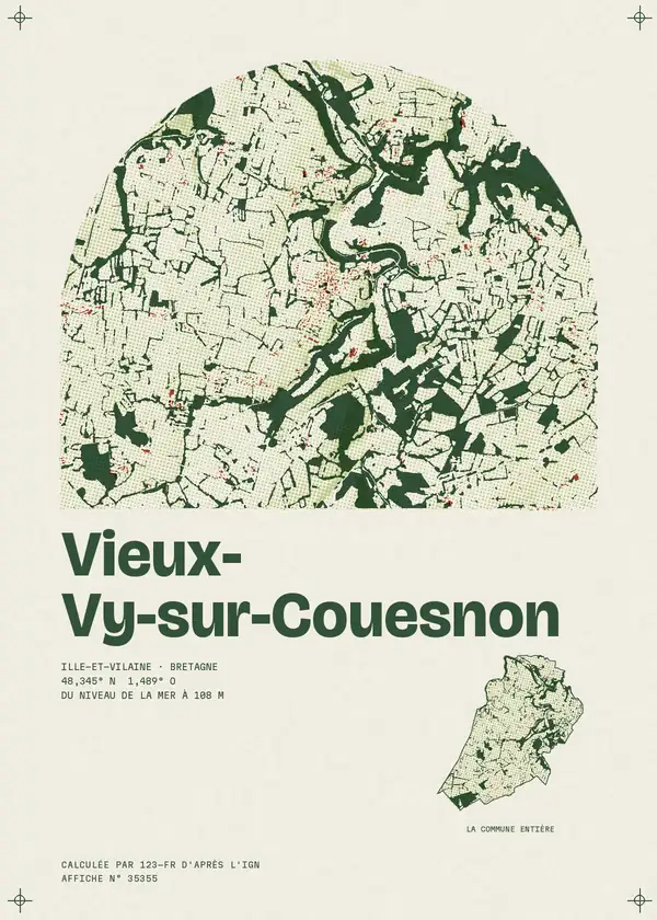 Affiche de Vieux-Vy-sur-Couesnon, calculée par 123-fr d'après l'IGN