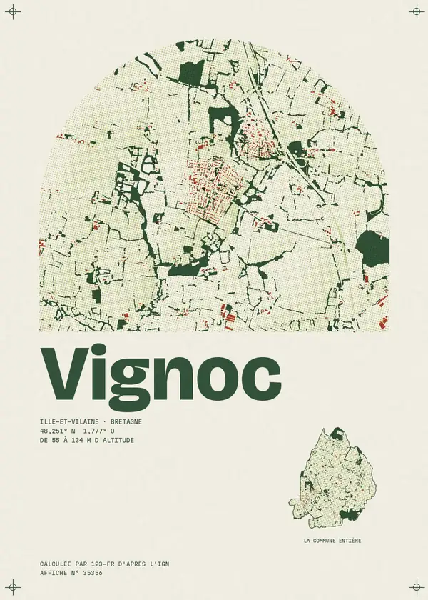 Affiche de Vignoc, calculée par 123-fr d'après l'IGN
