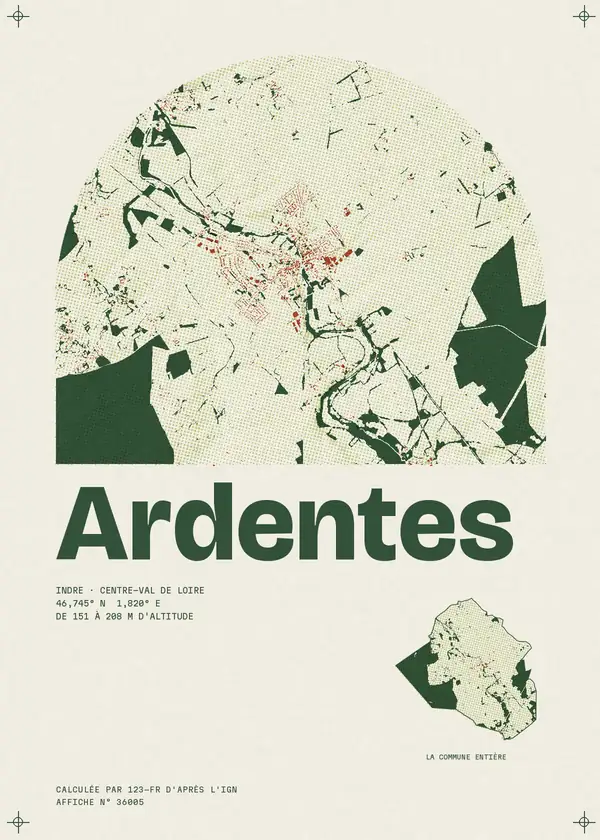 Affiche de Ardentes, calculée par 123-fr d'après l'IGN