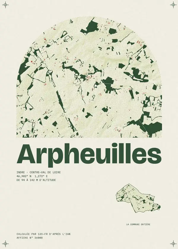 Affiche de Arpheuilles, calculée par 123-fr d'après l'IGN