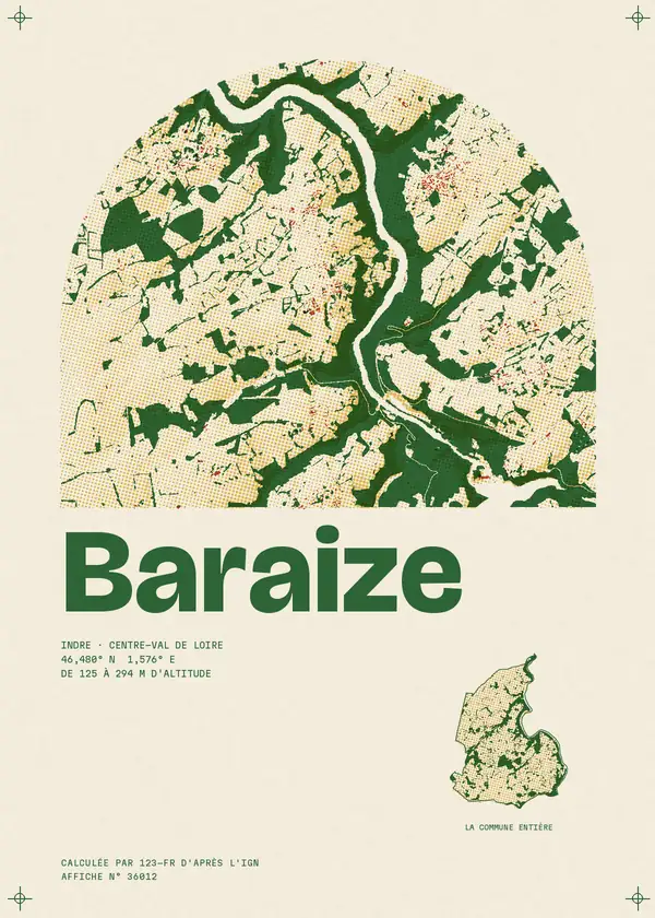 Affiche de Baraize, calculée par 123-fr d'après l'IGN