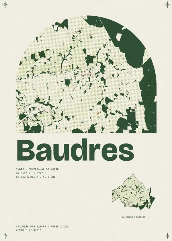Affiche de Baudres, calculée par 123-fr d'après l'IGN