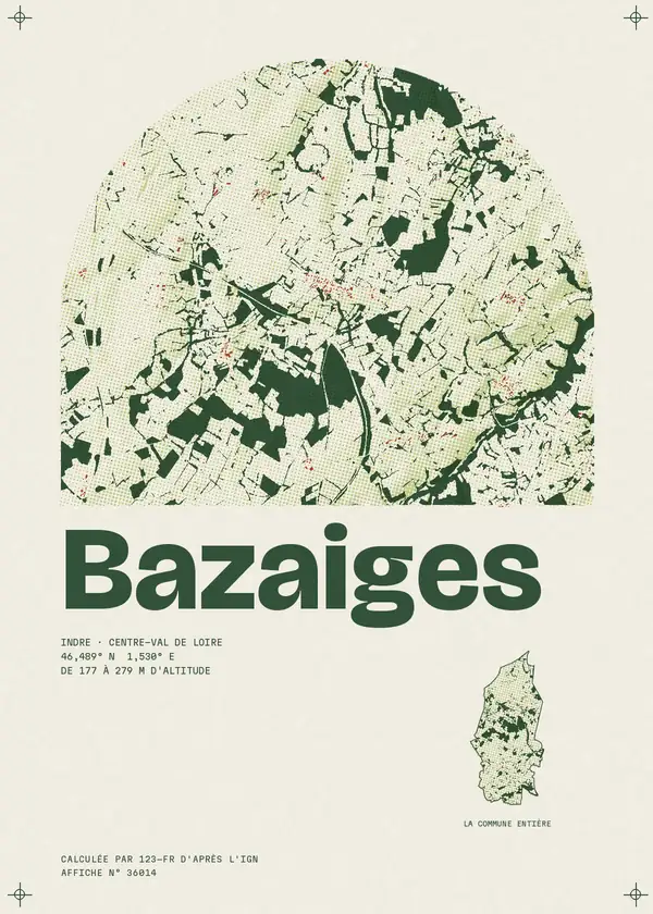 Affiche de Bazaiges, calculée par 123-fr d'après l'IGN