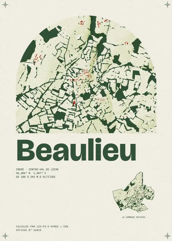 Affiche de Beaulieu, calculée par 123-fr d'après l'IGN