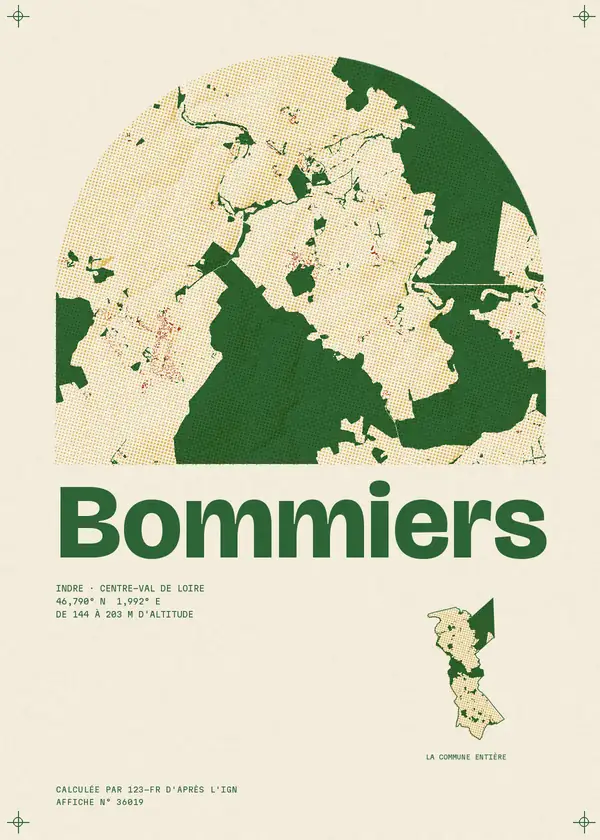 Affiche de Bommiers, calculée par 123-fr d'après l'IGN