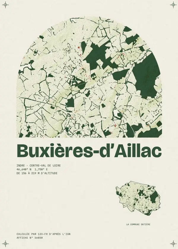Affiche de Buxières-d'Aillac, calculée par 123-fr d'après l'IGN