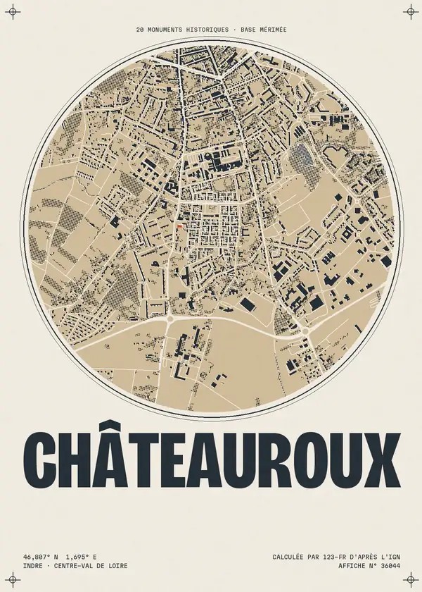 Affiche de Châteauroux, calculée par 123-fr d'après l'IGN