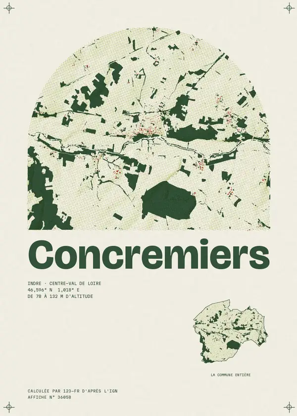 Affiche de Concremiers, calculée par 123-fr d'après l'IGN