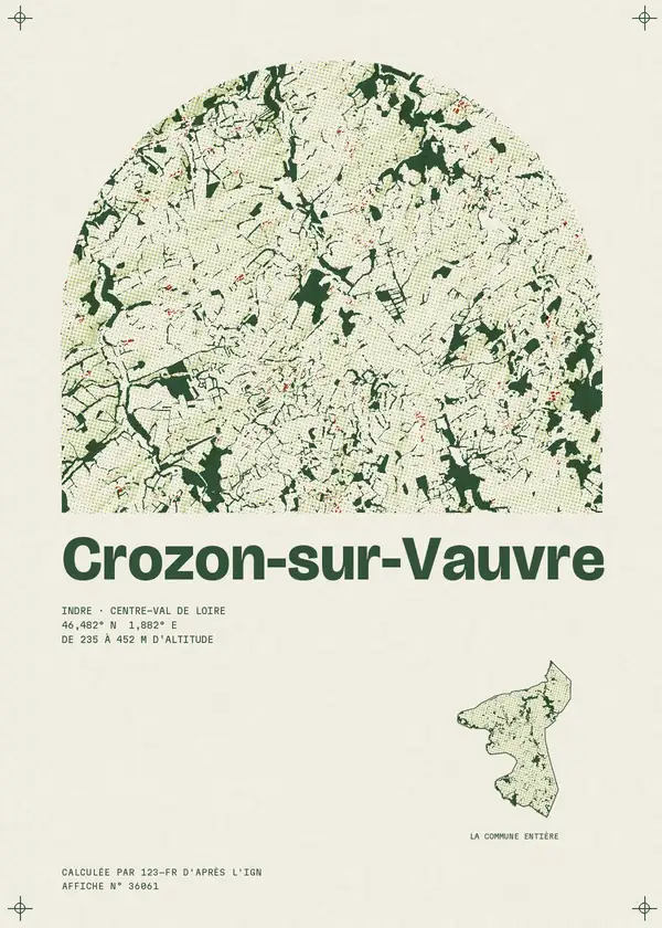 Affiche de Crozon-sur-Vauvre, calculée par 123-fr d'après l'IGN