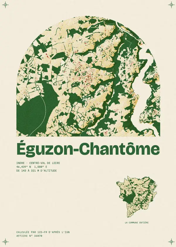 Affiche de Éguzon-Chantôme, calculée par 123-fr d'après l'IGN