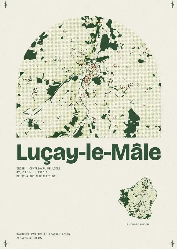 Affiche de Luçay-le-Mâle, calculée d'après l'IGN
