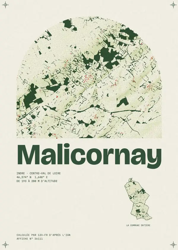 Affiche de Malicornay, calculée par 123-fr d'après l'IGN