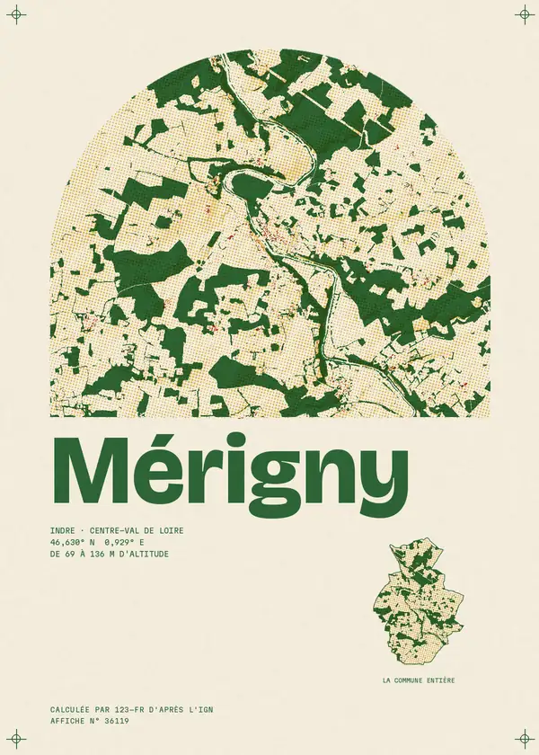 Affiche de Mérigny, calculée par 123-fr d'après l'IGN