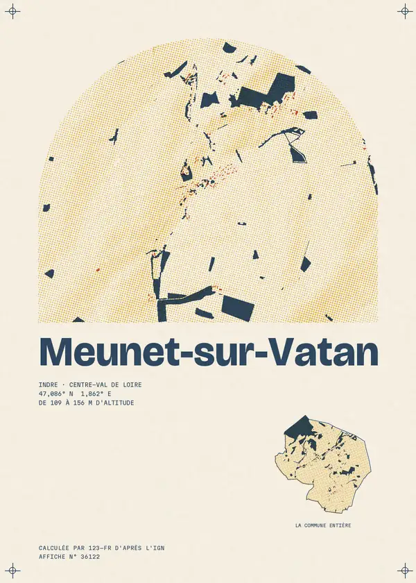 Affiche de Meunet-sur-Vatan, calculée par 123-fr d'après l'IGN