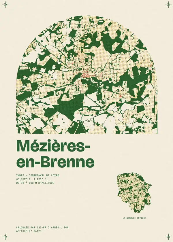 Affiche de Mézières-en-Brenne, calculée par 123-fr d'après l'IGN
