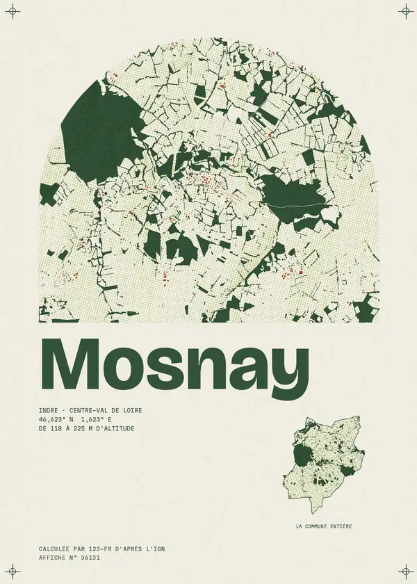 Affiche de Mosnay, calculée par 123-fr d'après l'IGN