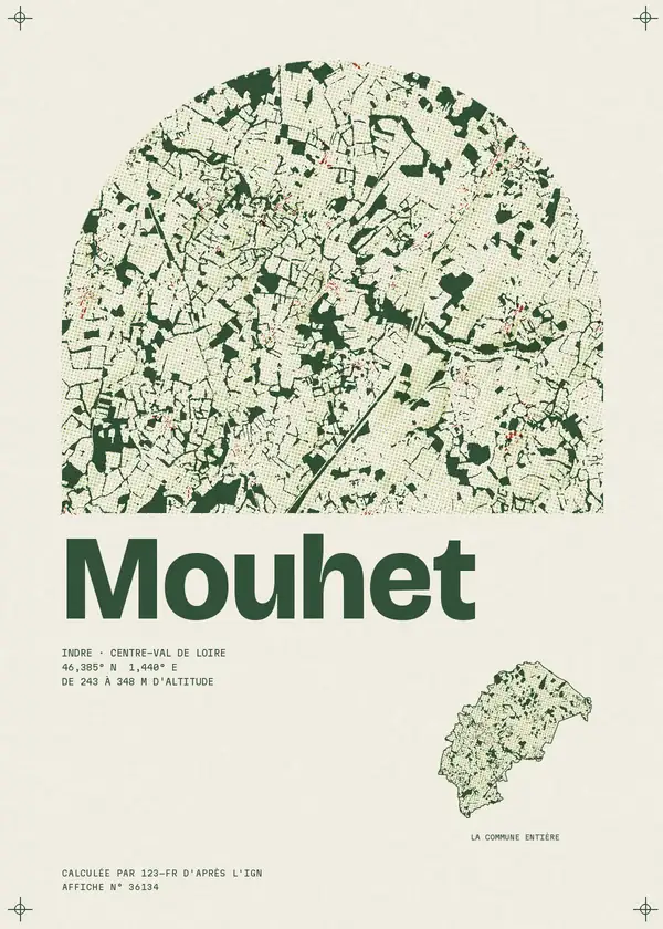 Affiche de Mouhet, calculée par 123-fr d'après l'IGN