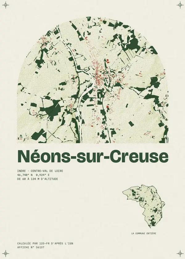 Affiche de Néons-sur-Creuse, calculée par 123-fr d'après l'IGN