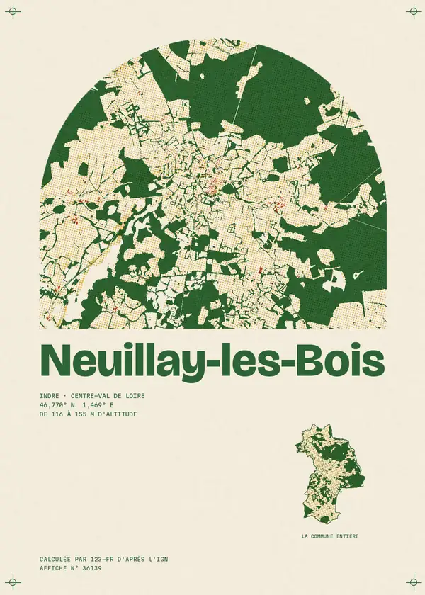 Affiche de Neuillay-les-Bois, calculée par 123-fr d'après l'IGN