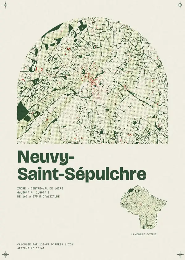Affiche de Neuvy-Saint-Sépulchre, calculée par 123-fr d'après l'IGN